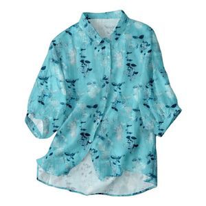 E-RÃ©tro Blue & Navy Floral Half-Sleeve Button-Up Size L